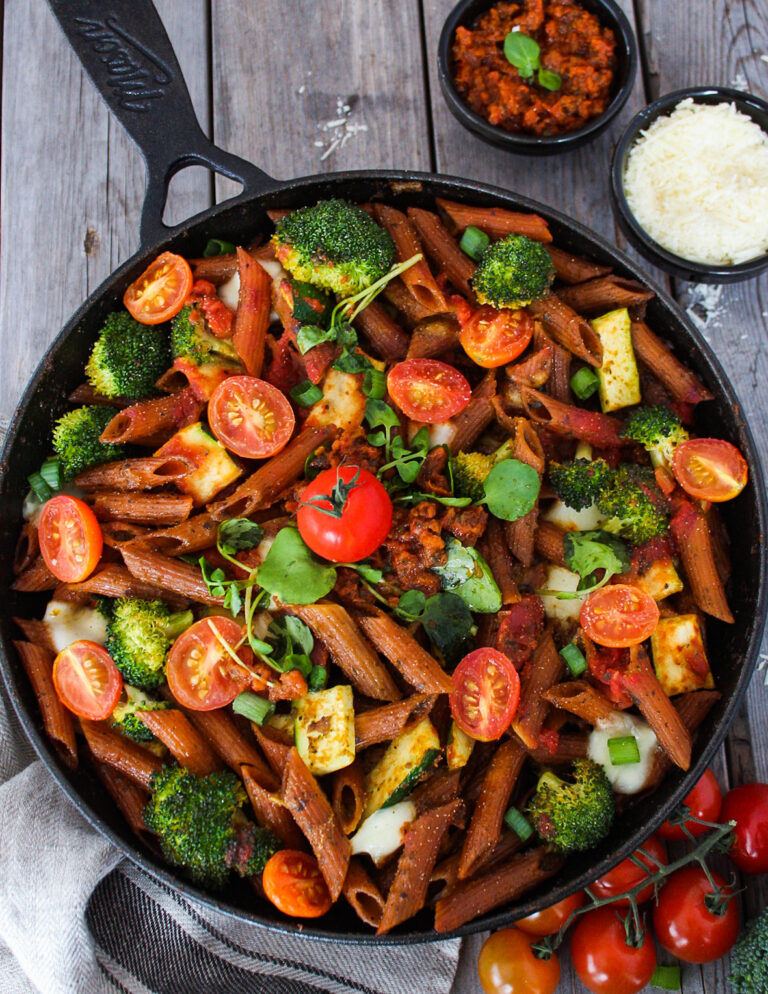 Vegan Gluten-Free Red Lentil Pasta with Sun-Dried Tomato Pesto
