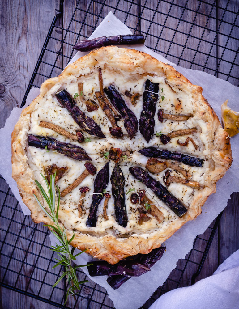 Asparagus Mushrooms and Cheese Galette