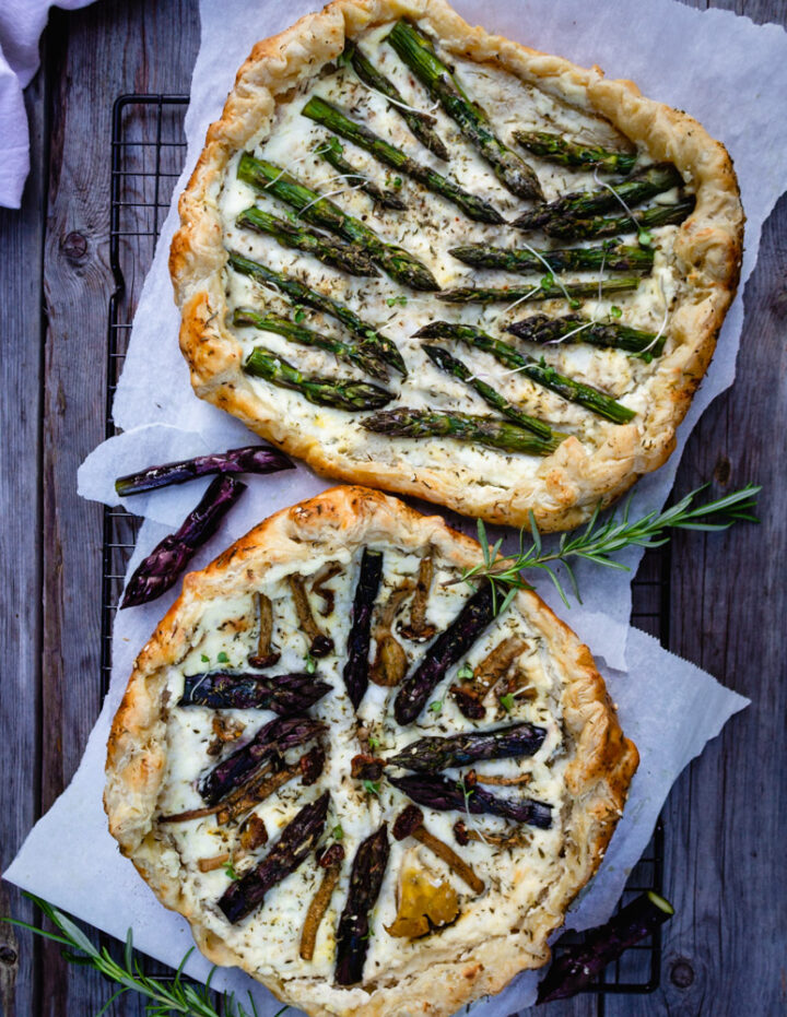Asparagus Mushrooms and Cheese Galette